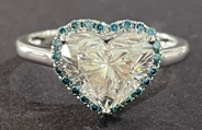 14k WG Lab Grown Diamond  Rings  Heart 2.63CT Round   25D- 0.21CTW 26D  -2.84CTW  2.02GR