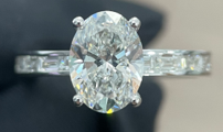 14k WG Lab Grown Diamond  Rings  Oval 2.06CT Tapered Baguette   10D- 0.43CTW 11D  -2.49CTW  2.75GR