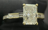 14k YG Lab Grown Diamond  Rings  Radiant 2.17CT    10BG- 0.43CTW 11D  -2.60CTW  2.45GR
