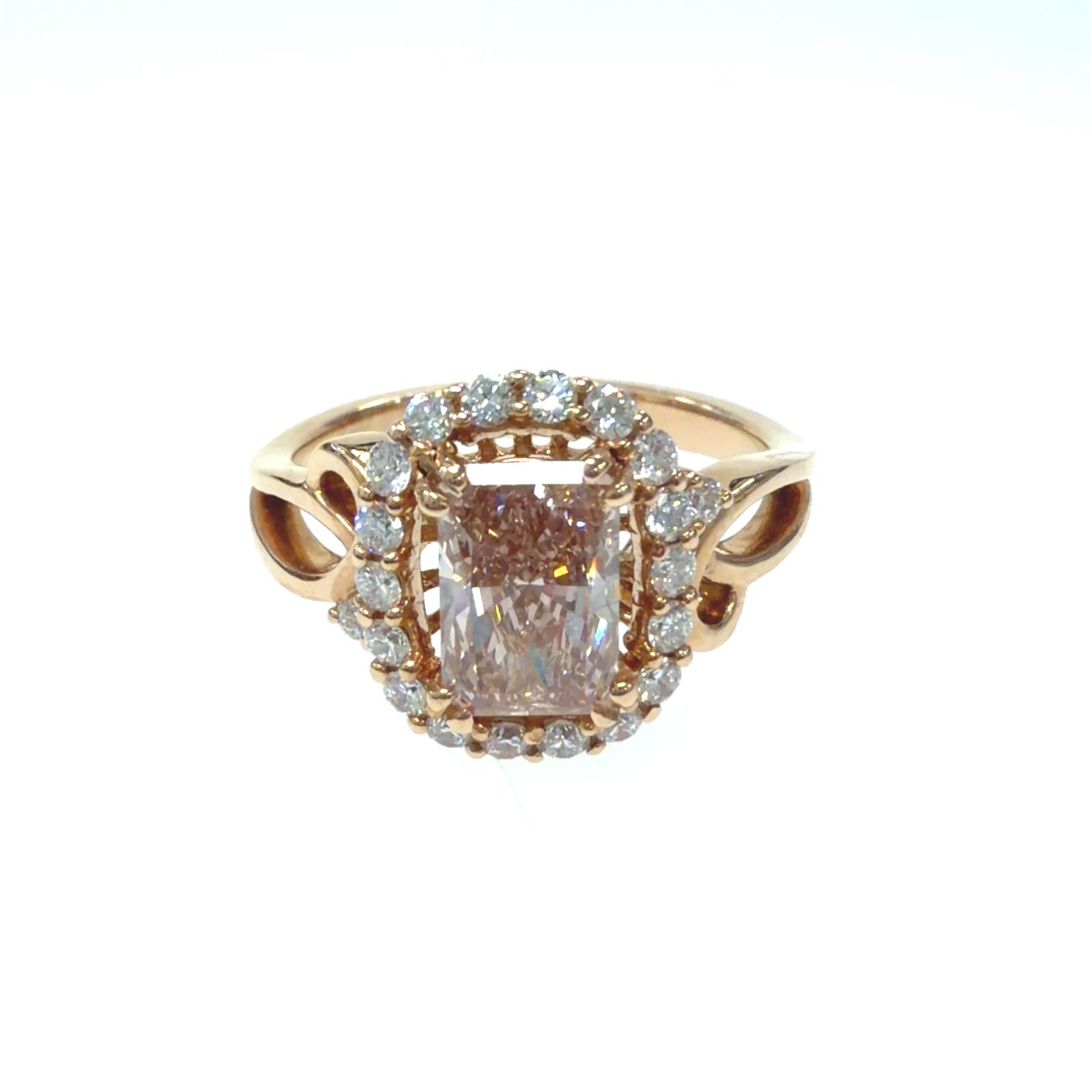 14k RG Lab Grown Diamond  Rings  Pink  VS1 Radiant 1.41CT Round   20D- 0.36CTW 21D  -1.77CTW  3.94GR