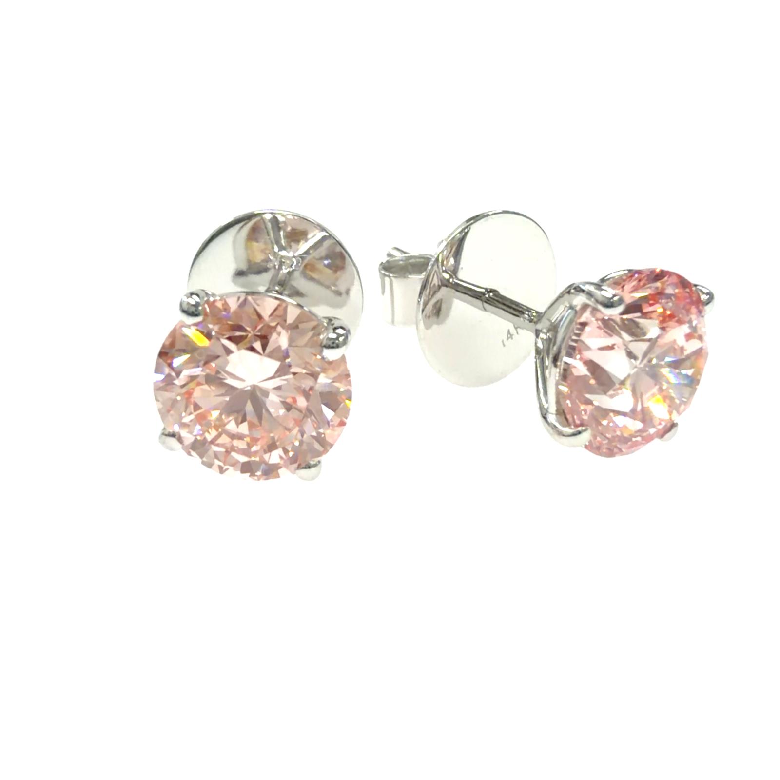 14k WG Lab Grown Diamond  Studs  Pink Round 2.00CT Round   1D- 2.00CTW 2D  -4.00CTW  2.56GR